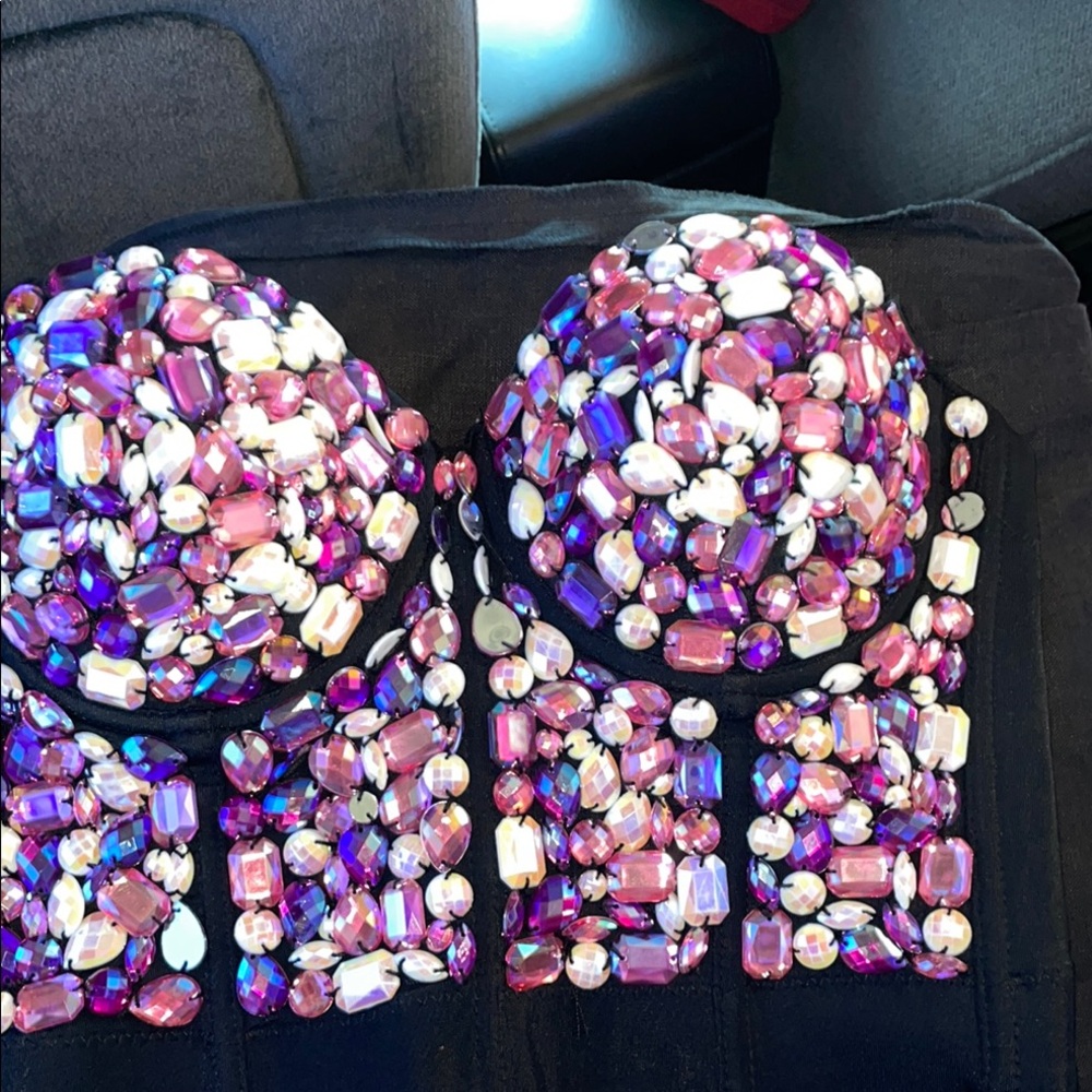 Elegant Beaded Bra - Black and Pink